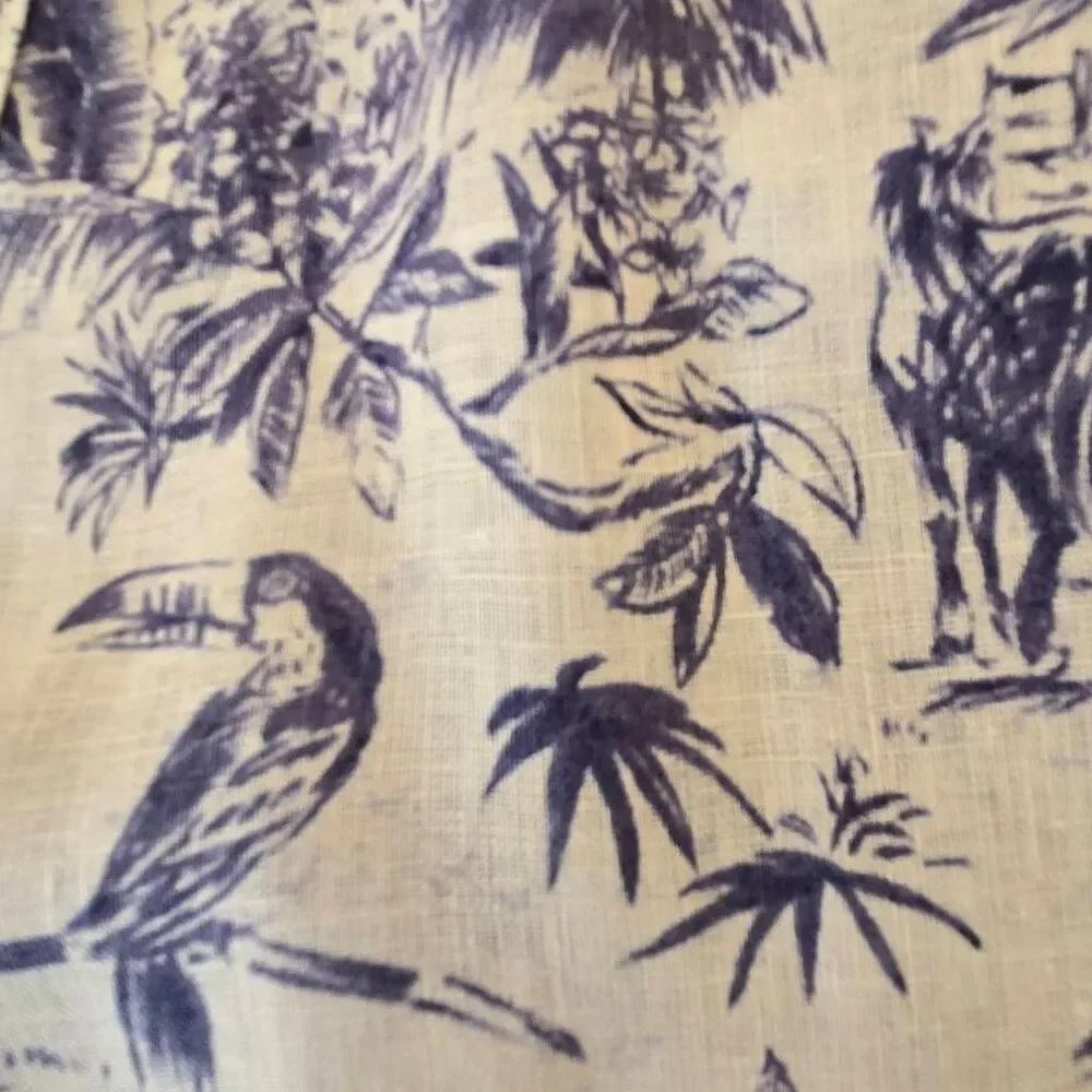 Joie Womens Tropical Print Linen Tunic Button Up Shirt Blue White Size 2X